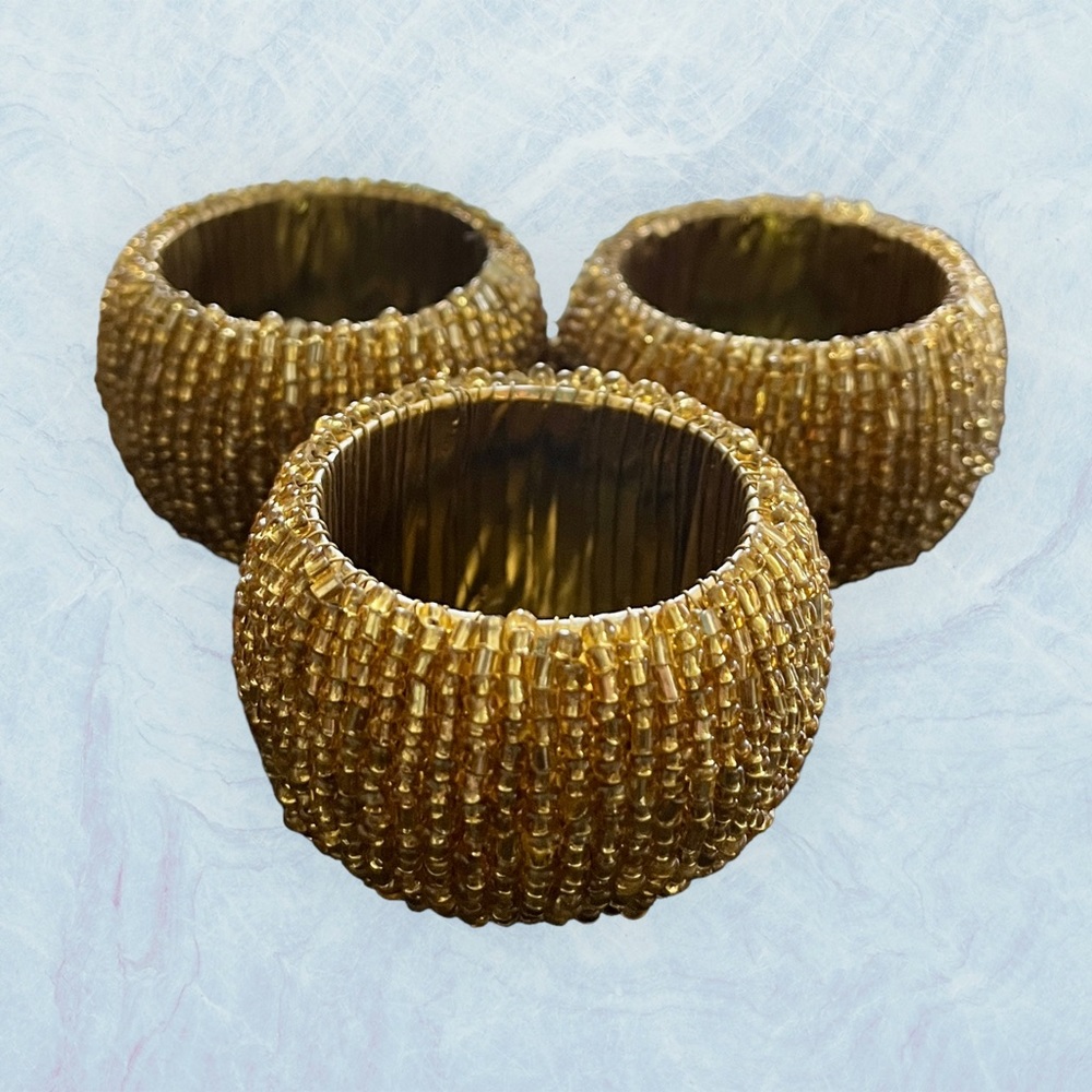 Set of 3 Gold Sequin Beaded Napkin Rings‎